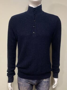 Theory High Neck 3/4 Button Wool Blend Knit Pullover Sweater Mens M Academia
